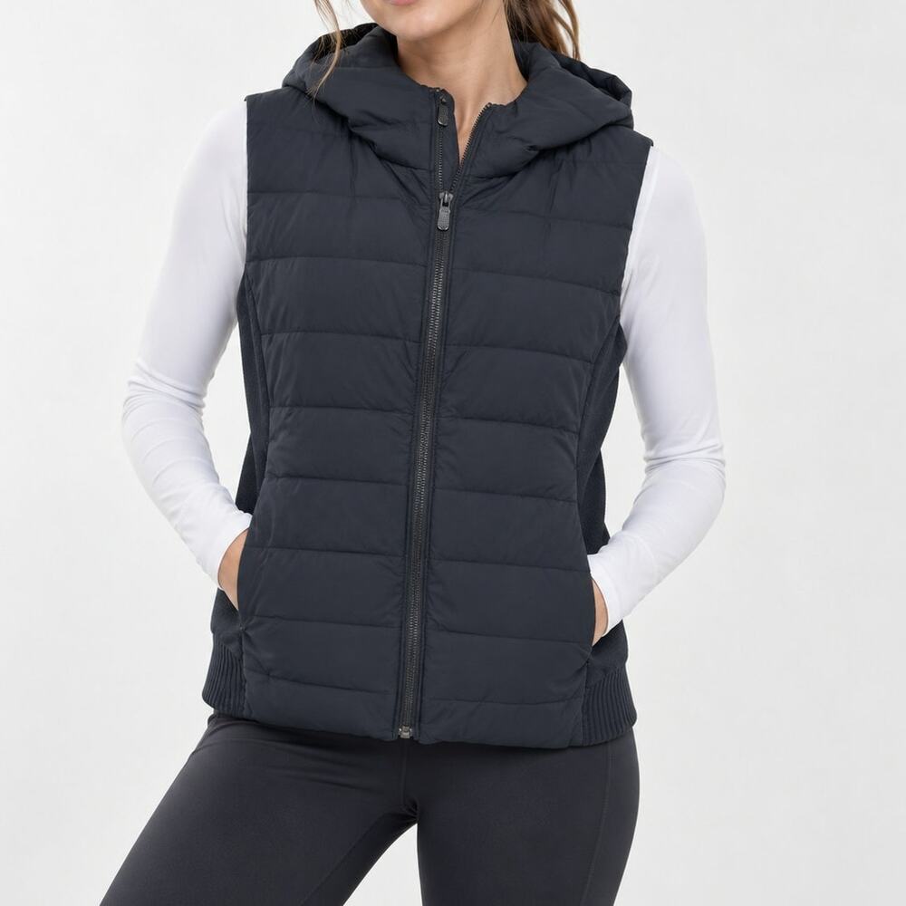 Lululemon Down For It All Vest Women 6 Black Quilted Hooded Puffer Athleisure